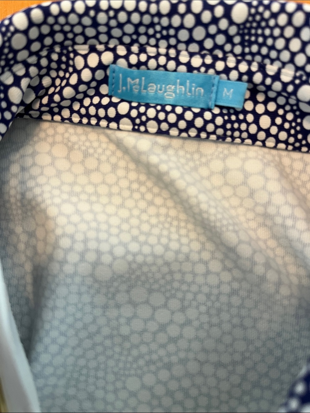 Long-Sleeve Navy and White Printed Shirt Dress with Self-Tie Waist - Picture 4 of 4